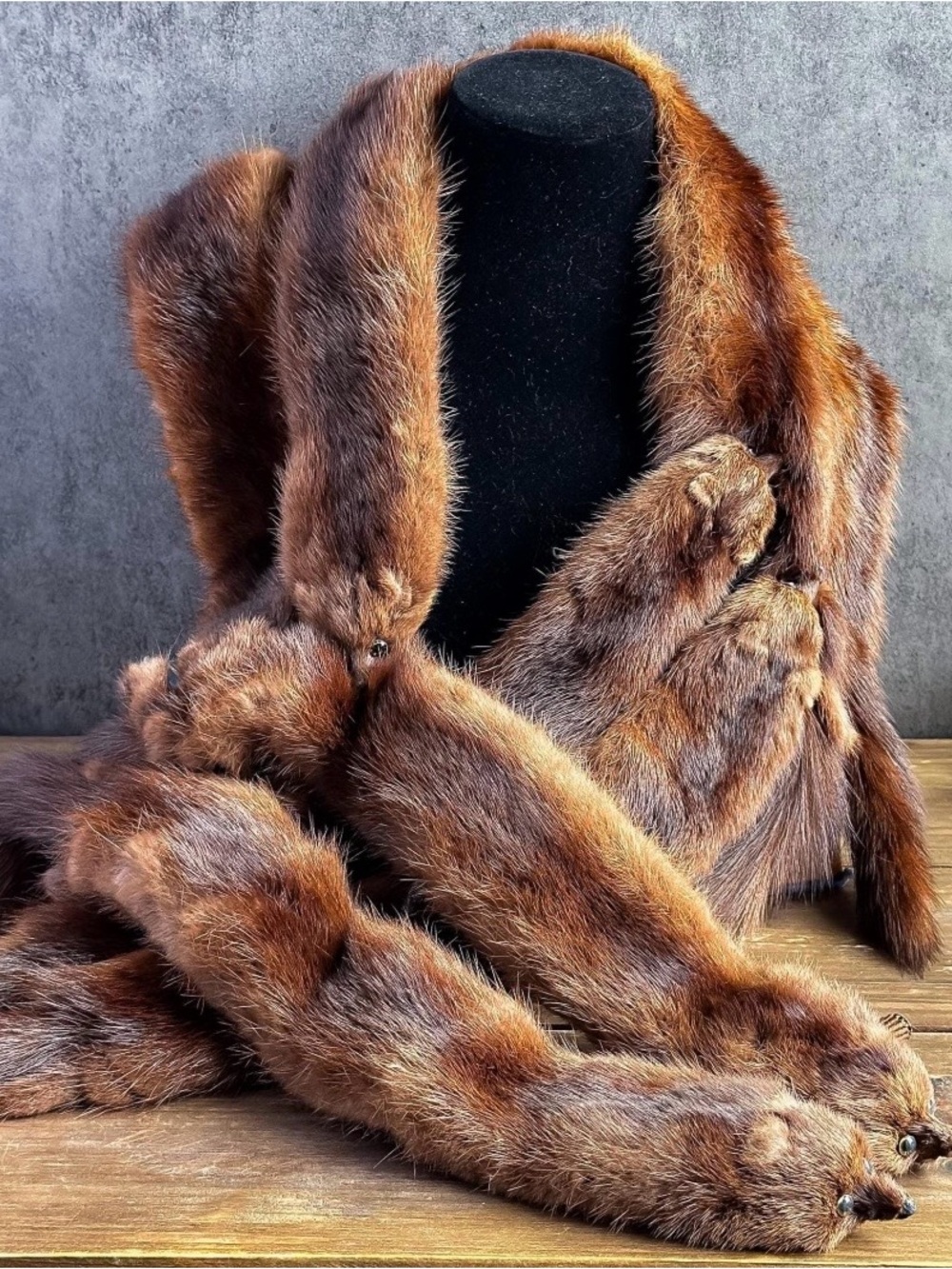 Vintage Mink Fur Collar, Long Winter Scarf Stole, Retro Statement Accessory